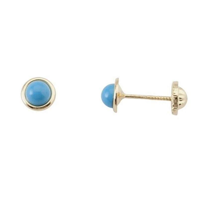 Pendientes oro 18K tornillo turquesa filo oro. Diámetro: 5mm. [5247]