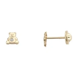Pendientes oro 18K tornillo bebé mini oso de 5mm. y circonita [5261]