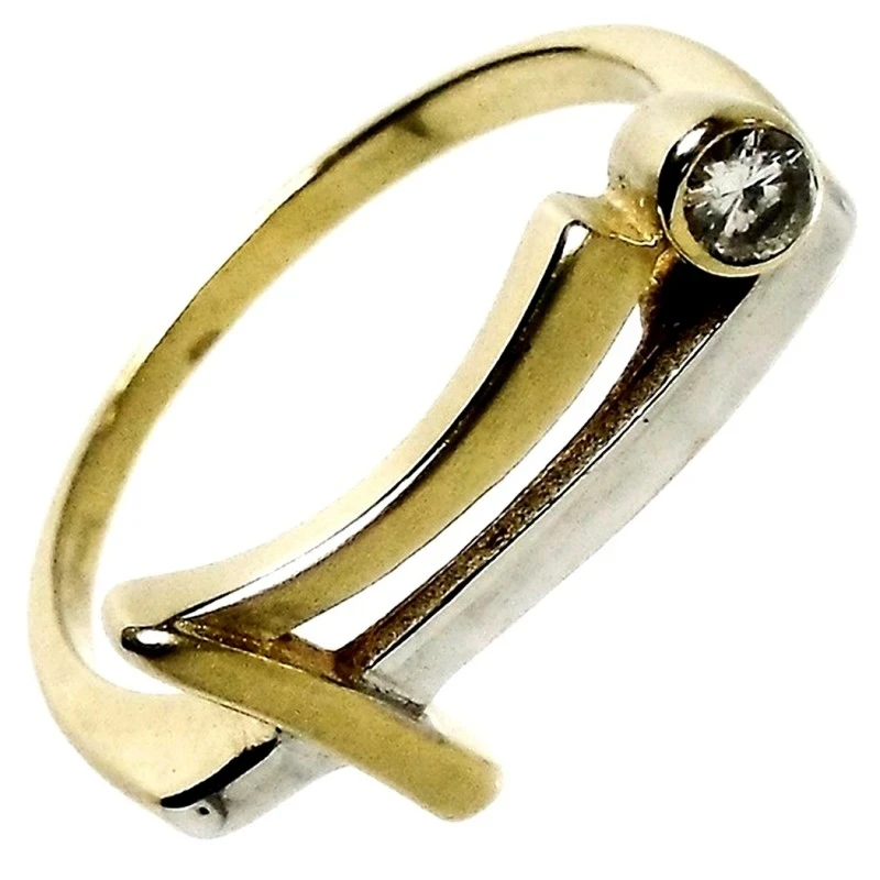 Sortija oro 18k bicolor circonita mate y brillo [334S]