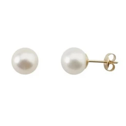 Pendientes oro 18k perla cultivada 7-7,5mm. cierre presión [5582]