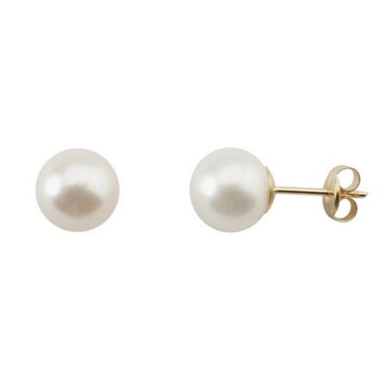 Pendientes oro 18k perla cultivada 7-7,5mm. cierre presión [5582]