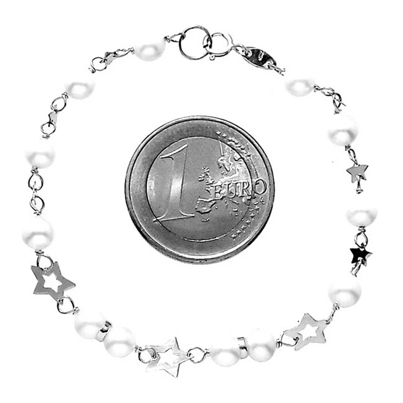 Pulsera oro 9k perlas cultivadas estrellas 17cm. [6590]