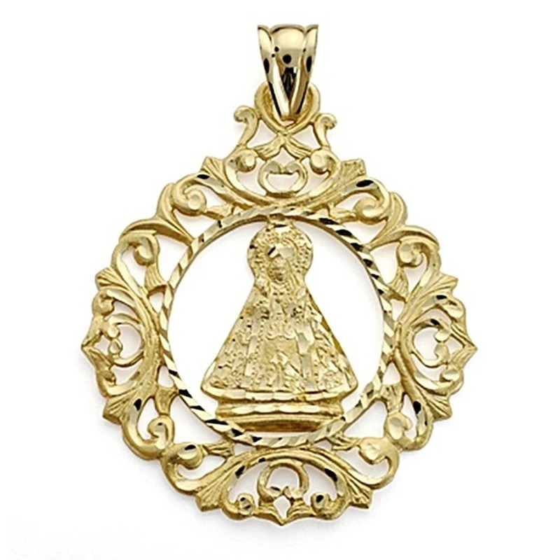 Colgante oro 18k Virgen de la Cabeza cerco calada 43mm. [7096]