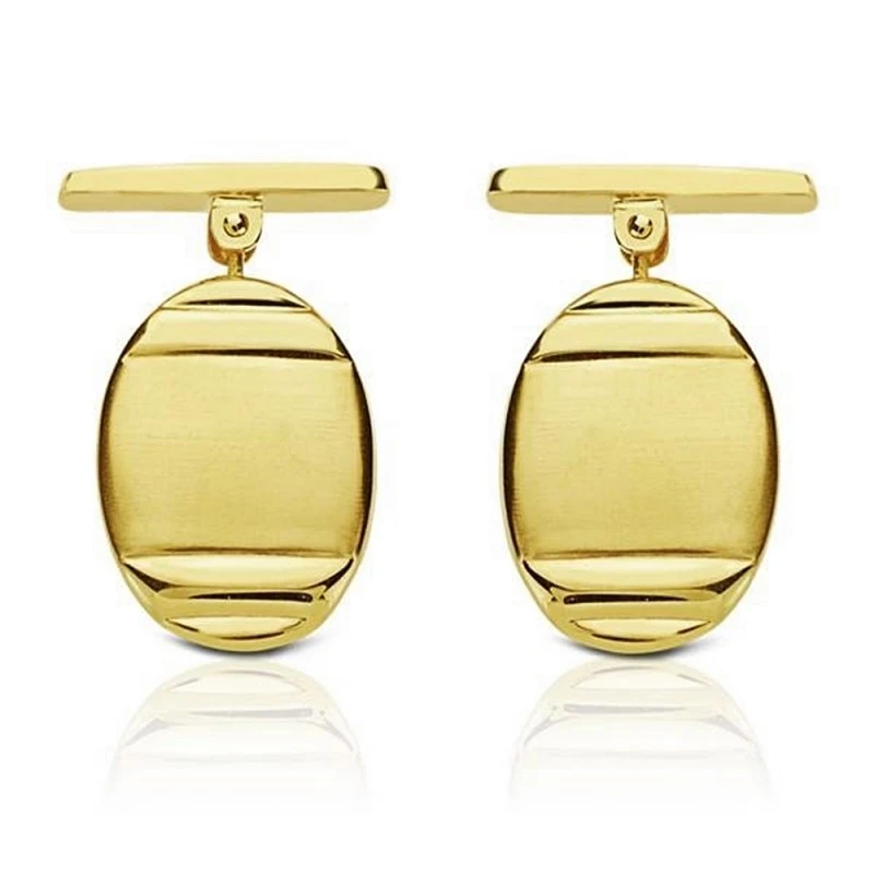 Gemelos oro 18k oval 18mm. mate y brillo 4 surcos [7216]
