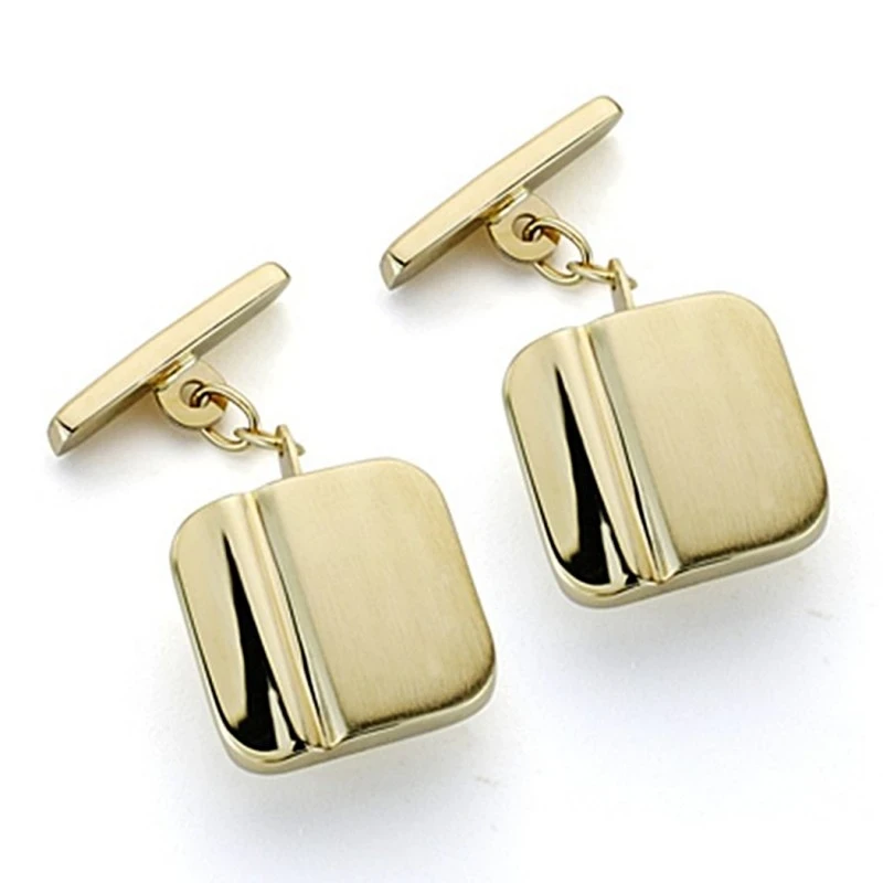 Gemelos oro 18k cuadrado 15mm. brillo y mate 1 surco [7222]