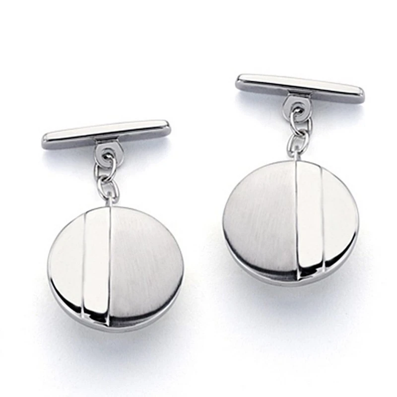 Gemelos oro blanco 18k redondos 15mm. mate y brillo [7225]