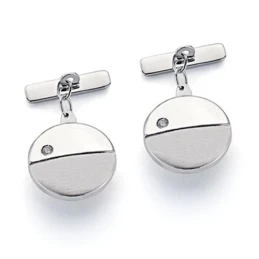 Gemelos oro blanco 18k redondos 15mm. circonita mate y brillo [7228]