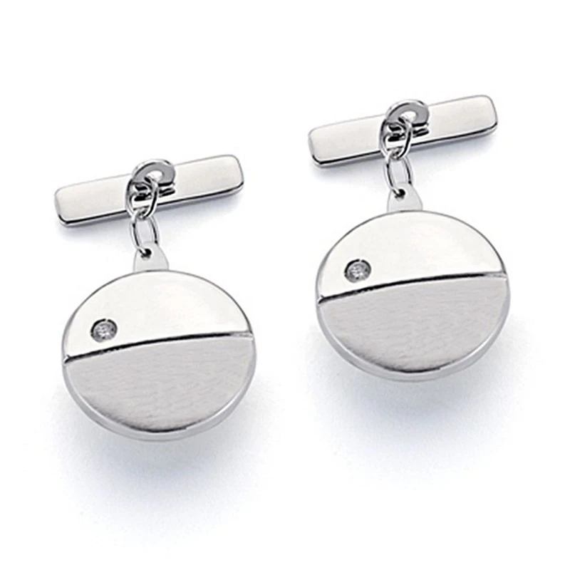 Gemelos oro blanco 18k redondos 15mm. circonita mate y brillo [7228]