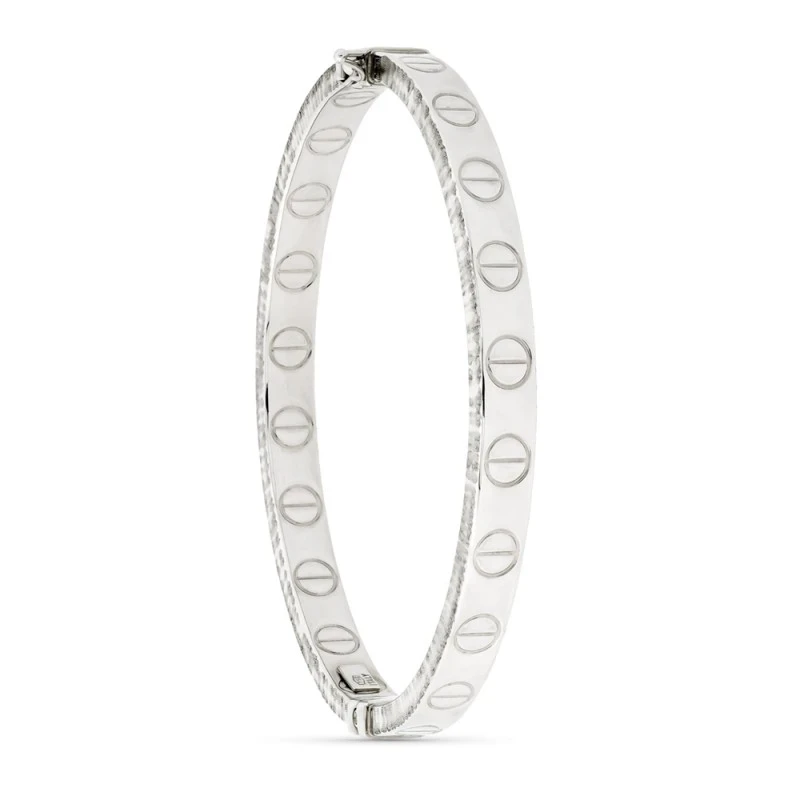 Pulsera oro blanco 18k aro media caña tornillos cuadrada [7263]