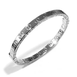 Pulsera oro blanco 18k aro media caña tornillos cuadrada [7263]