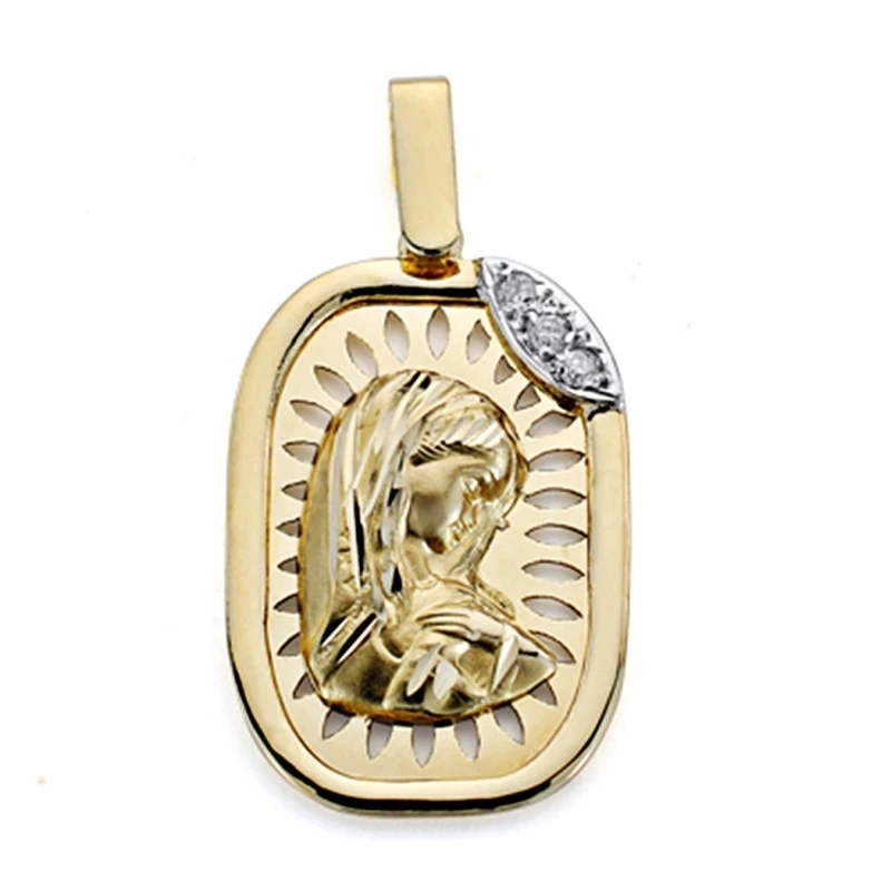 Medalla oro 18k 3 diamantes brillantes 0,054ct [7356]
