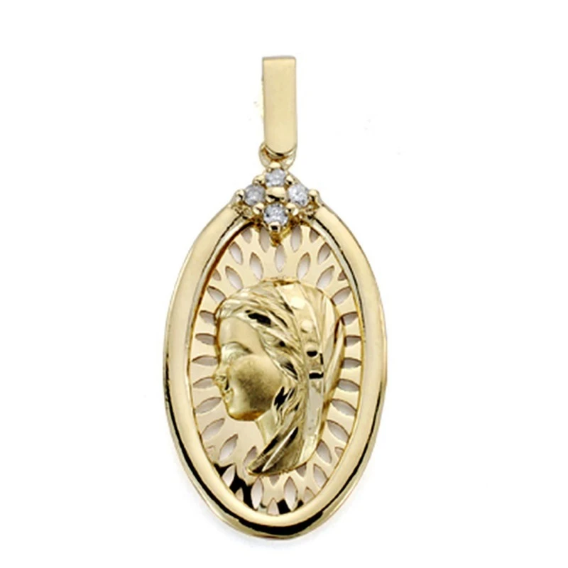 Medalla oro 18k 4 diamantes brillantes 0,1ct [7357]