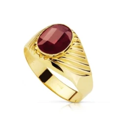 Sello oro 18k caballeropiedra roja oval hueco [7449]