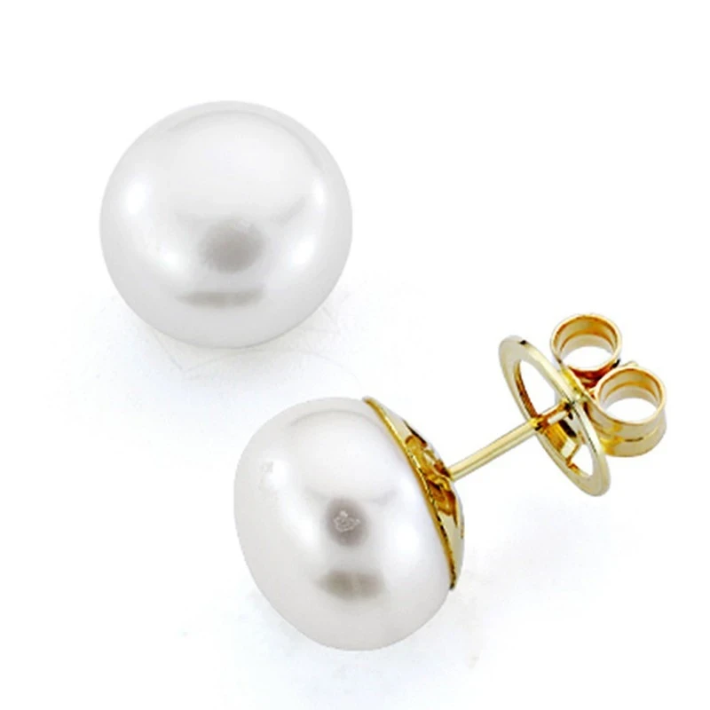 Pendientes oro 18k perla cultivada 11,5mm. cierre presión [7451]