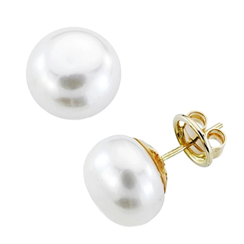 Pendientes oro 18k perla cultivada 12,5mm. cierre presión [7452]