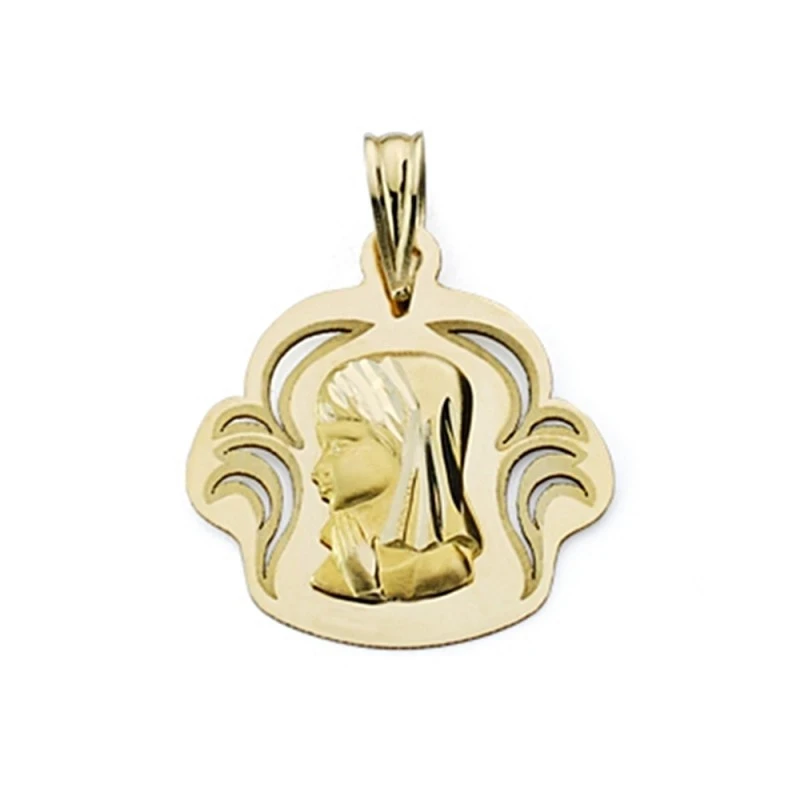 Colgante oro 18k Virgen Niña calada 19mm. [7454]