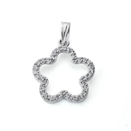 Colgante oro blanco 18k circonita flor 19mm. [7475]