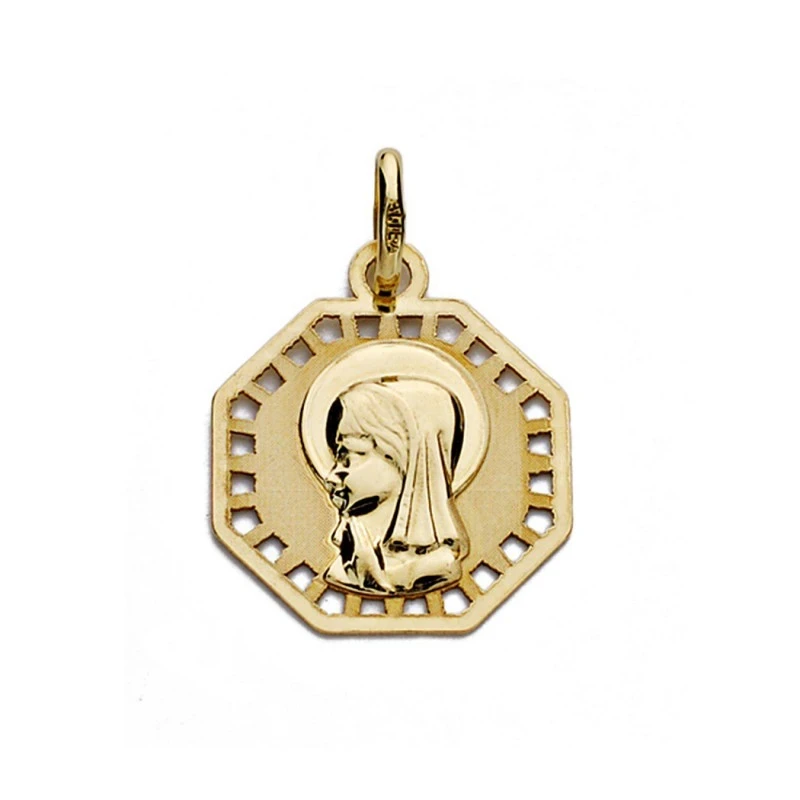 Medalla oro 18k Virgen Niña calada 16mm. [7481]