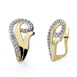 Pendientes oro bicolor 18k circonita 19mm. cierre catalán [7483]