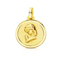 Medalla oro 18k Virgen Niña 16mm. bisel [7566]