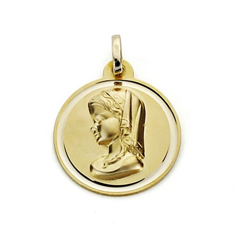 Medalla oro 18k Virgen Niña 18mm. bisel [7568]