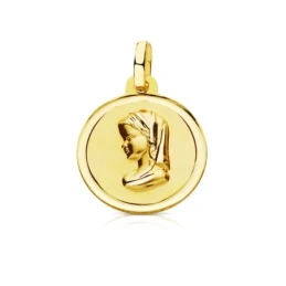 Medalla oro 18k Virgen Niña 16mm. bisel [7569]