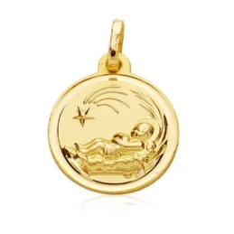 Medalla oro 18k Niño del Pesebre 16mm. filo liso [7581]