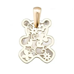Colgante oro 18k nácar oso calado motivos flores [7635]