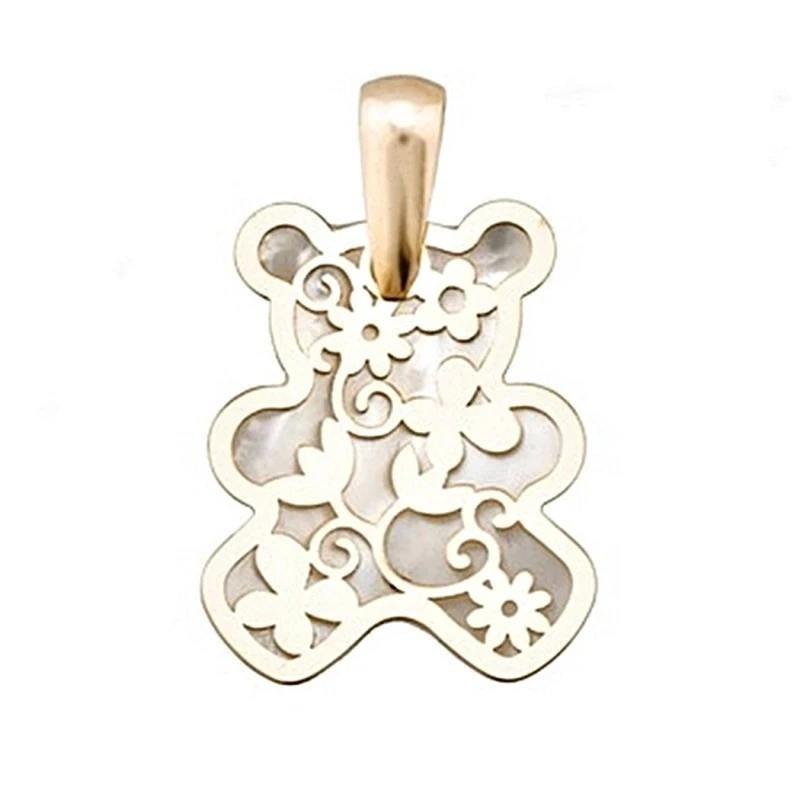 Colgante oro 18k nácar oso calado motivos flores [7635]