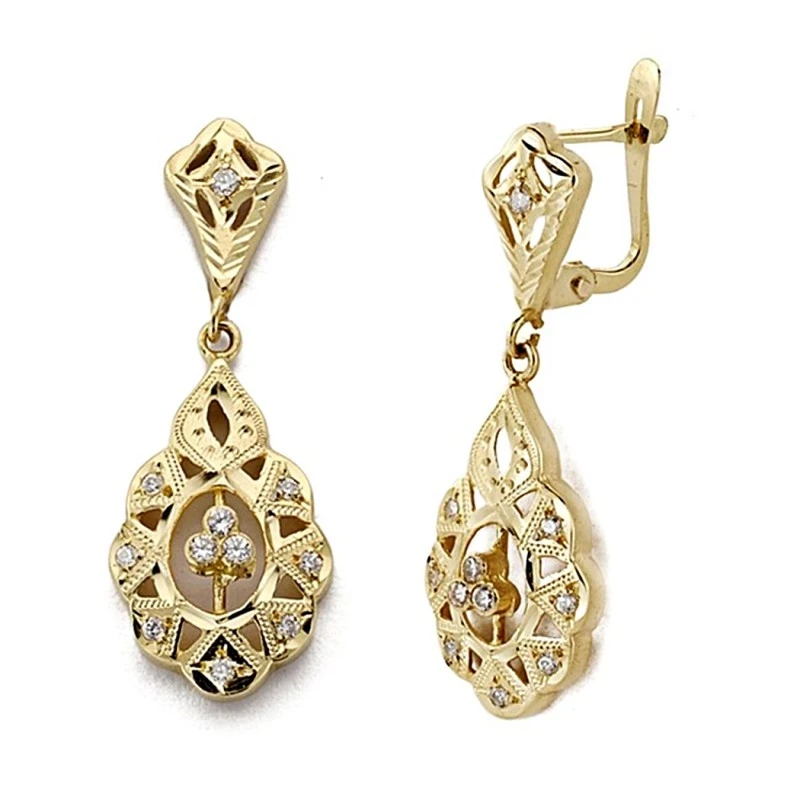 Pendientes largos oro 18k cubanas piedras cierre catalán [7673]