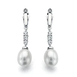 Pendientes oro blanco 18k circonita perla cultivada [7682]