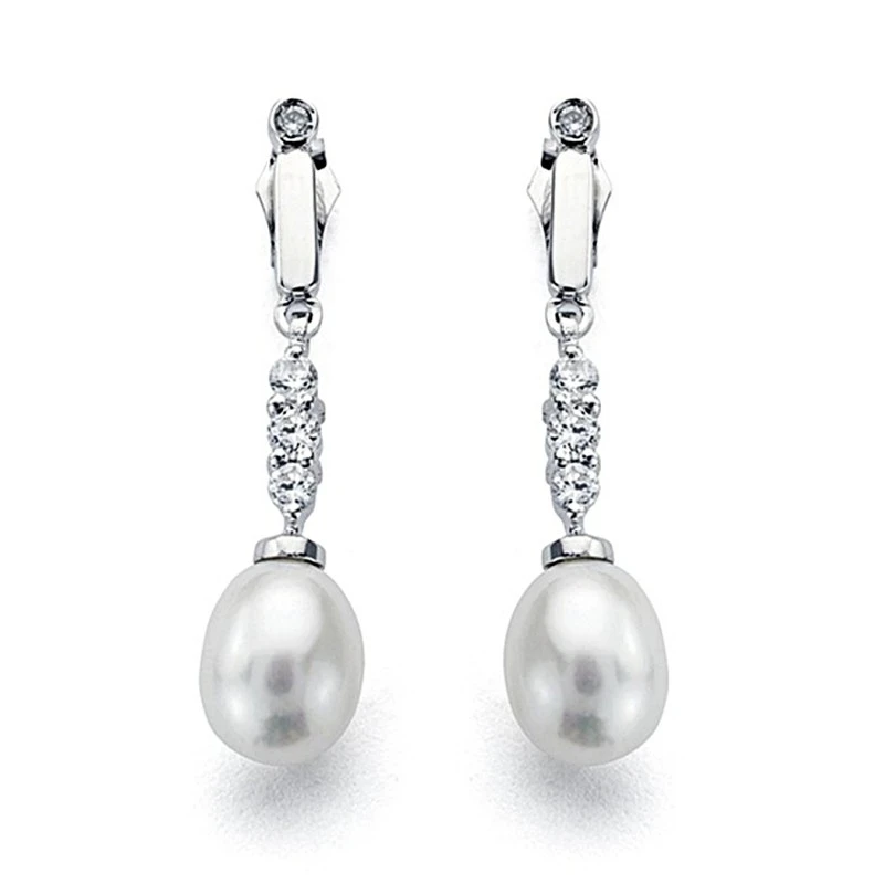 Pendientes oro blanco 18k circonita perla cultivada [7682]