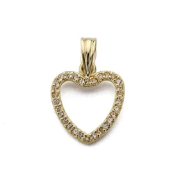 Colgante oro 18k corazón circonitas 14mm. [7693]