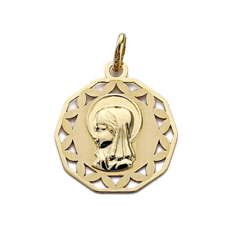 Medalla oro 18k Virgen Niña calada 18mm. [7694]