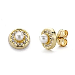 Pendientes oro 18k perlas circonitas cierre presión [7704]