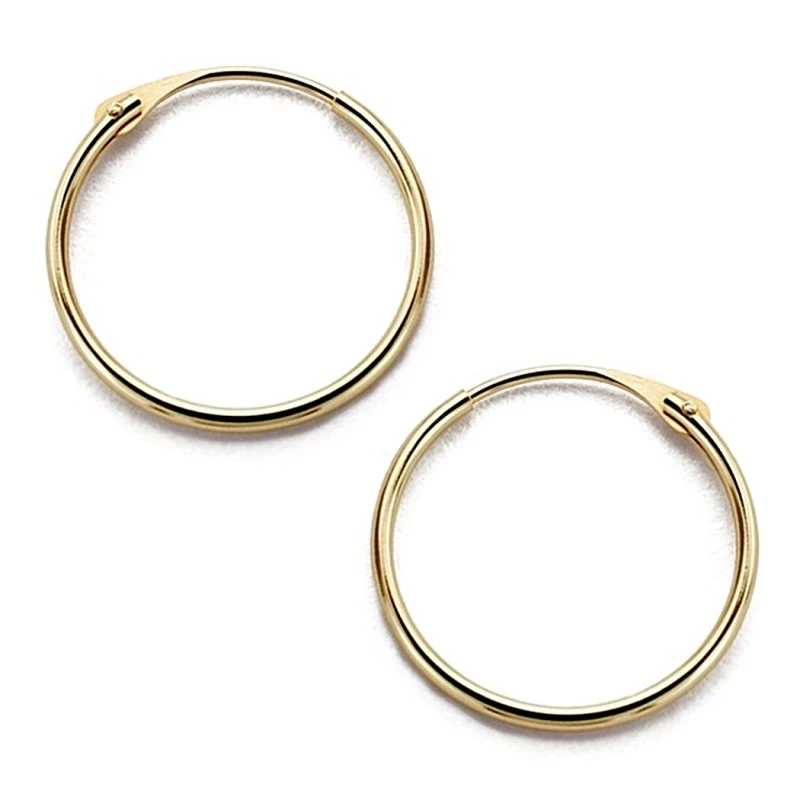 Pendientes oro 18k aros 14mm. redondos lisos ligeros [7720]