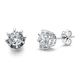 Pendientes oro blanco 18k circonita 7mm. cierre presión [7729]