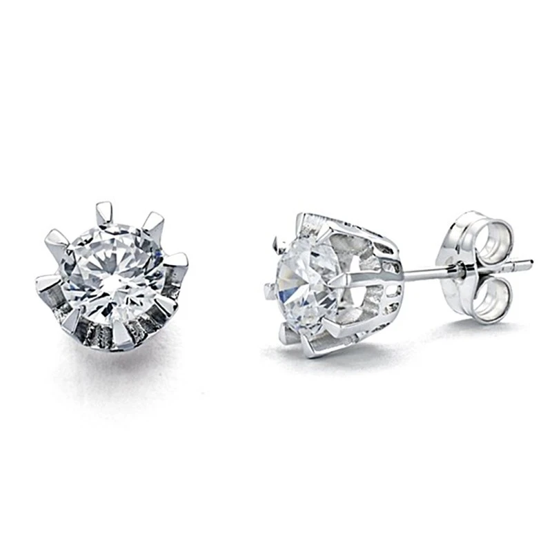 Pendientes oro blanco 18k circonita 7mm. cierre presión [7729]