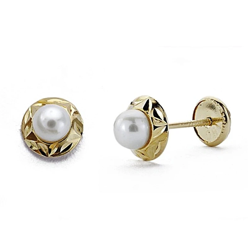 Pendients oro 18k perla cutivada 4mm. tornillo [7883]