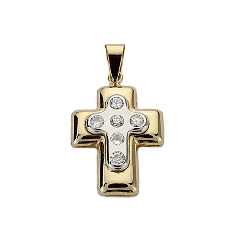 Cruz oro 18k bicolor 22mm. circonitas [7910]
