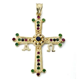 Cruz oro 18k Covadonga 40mm. piedras finas [7943]