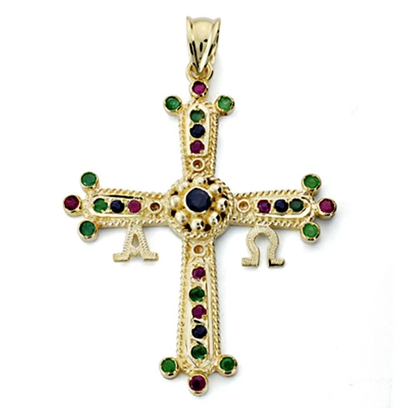 Cruz oro 18k Covadonga 40mm. piedras finas [7943]