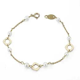 Pulsera oro 18k bebé 13,5cm. perlas cultivadas reasa [7963]