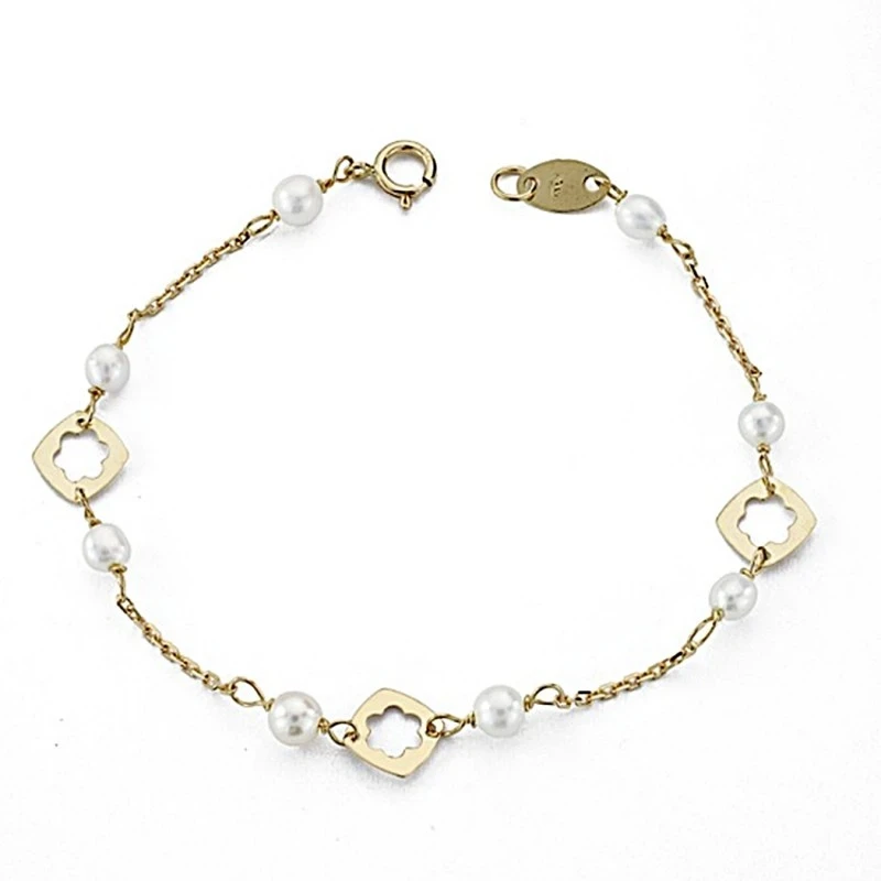 Pulsera oro 18k bebé 13,5cm. perlas cultivadas reasa [7963]