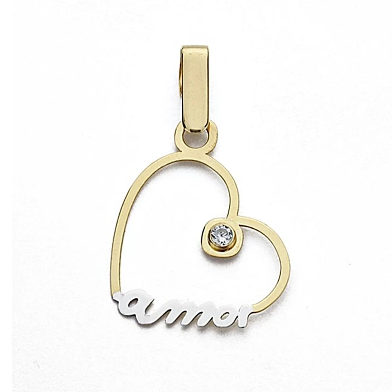 Colgante oro 18k bicolor 18mm. corazón amor circonita [7987]