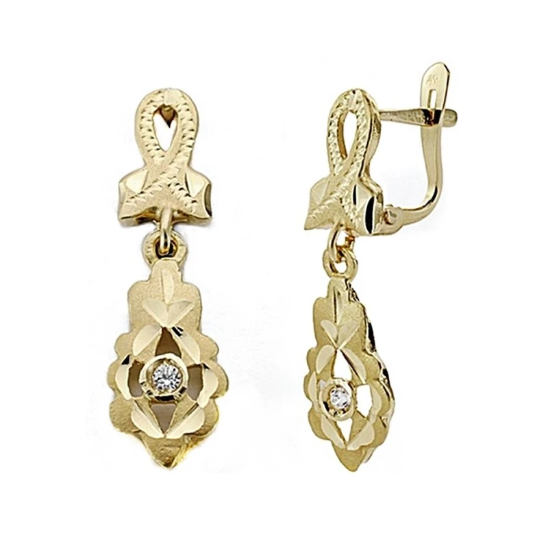 Pendientes oro 18k largos cubanas niña 23mm. circonita [7999]