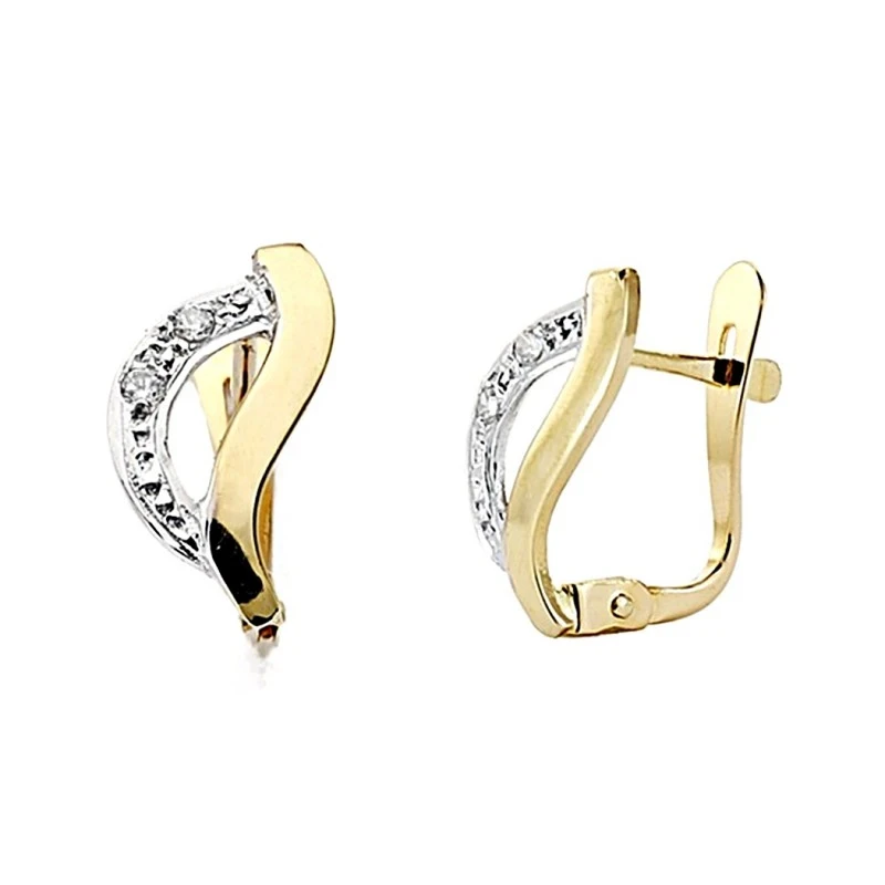 Pendientes oro 18k bicolor 13mm. circonitas palillo catalán [8002]