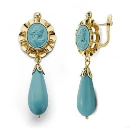 Pendientes oro 18k largos camafeo 43mm. turquesa [8011]
