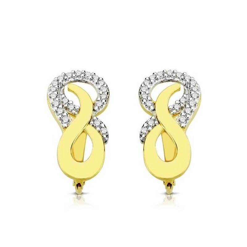 Pendientes oro 18k bicolor 17mm. circonitas palillo catalán [8014]