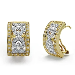 Pendientes oro 18k bicolor 20mm. corazones circonitas omega [8023]